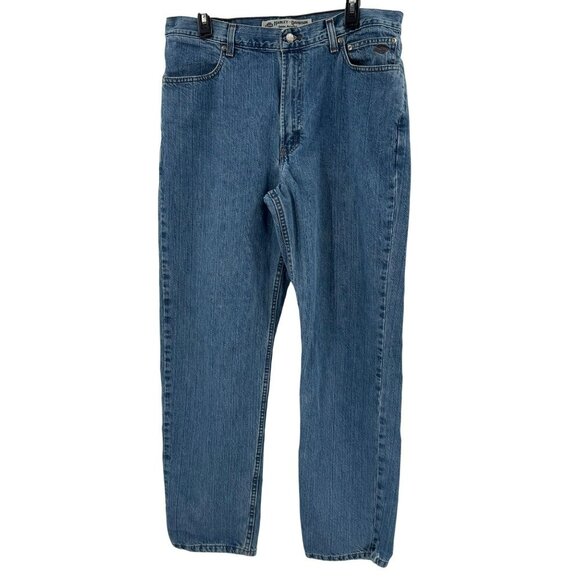 Harley-Davidson Mens Genuine MotorClothes Blue Denim Jeans Size 34x33 Straight - Picture 1 of 10